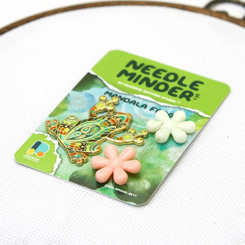 Awesome Pattern Studio Needle Minder Set - Mandala Frog Magnetic Needle Minder + 2 Needle Threaders. Enamel Pin for Cross Stitch, Embroidery and Craft - Image 3